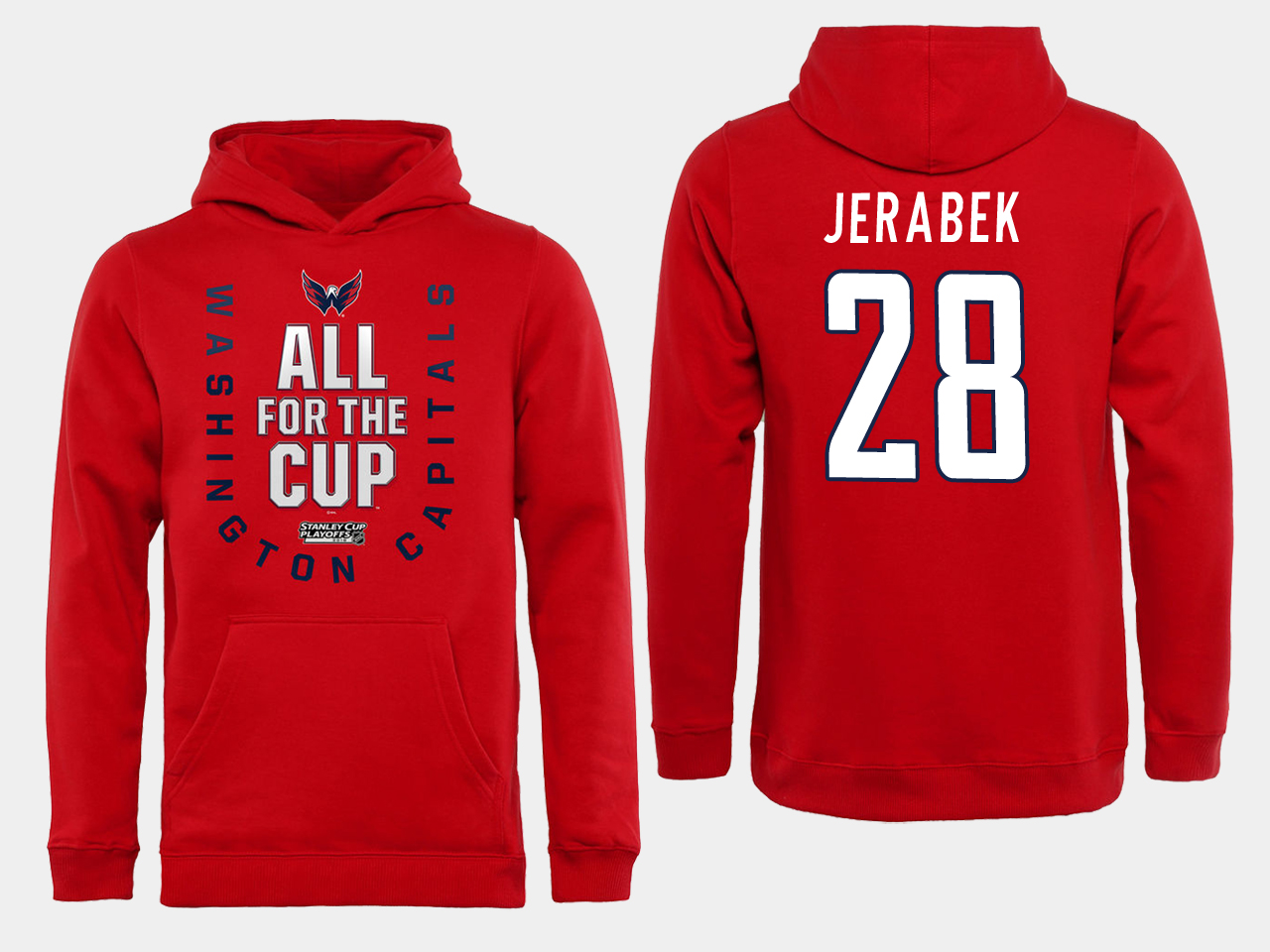 Men NHL Washington Capitals #28 Jerabek Red All for the Cup Hoodie
